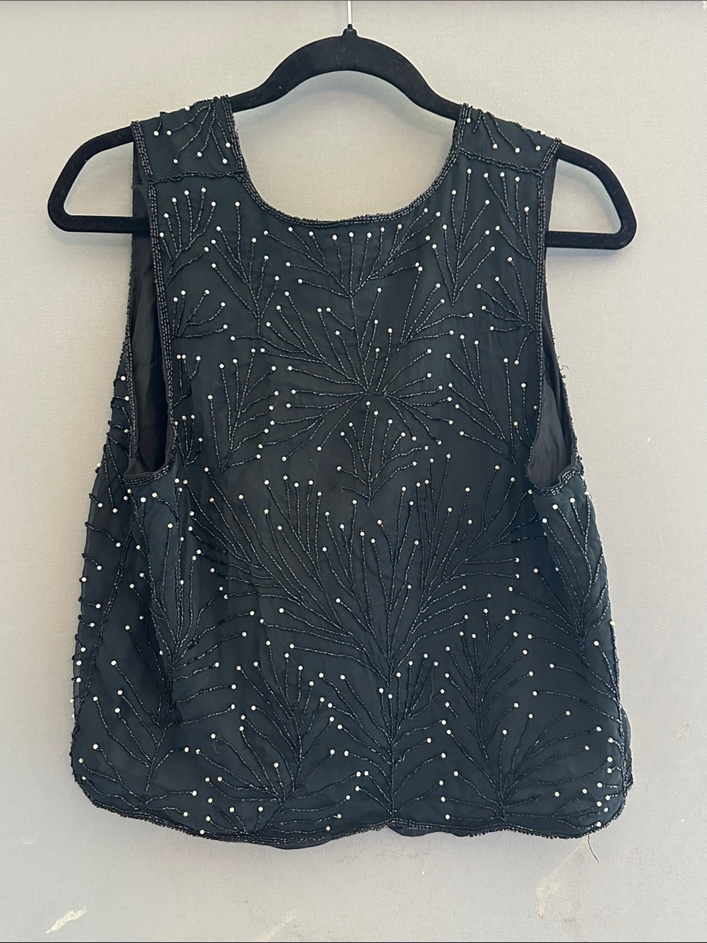 Black Beaded Sleeveless Women's Top